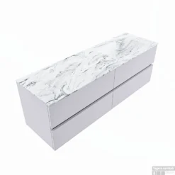 MONDIAZ VICA-DLUX 150cm Badmeubel Onderkast Cale 4 Lades. Inbouw Wastafel CLOUD Rechts 1 Kraangat, Kleur Glace, En Spiegel Model SPOT