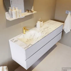 MONDIAZ VICA-DLUX 150cm Badmeubel Onderkast Cale 2 Lades. Inbouw Wastafel CLOUD Links 1 Kraangat, Kleur Glace. -Baden Luxe Verkoop vica dluxe inbouw cloud glace cale side2 0041 13132514377148