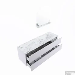 MONDIAZ VICA-DLUX 150cm Badmeubel Onderkast Cale 4 Lades. Inbouw Wastafel CLOUD Rechts 1 Kraangat, Kleur Glace, En Spiegel Model SPOT -Baden Luxe Verkoop vica dluxe inbouw cloud glace cale sp google 3 0060