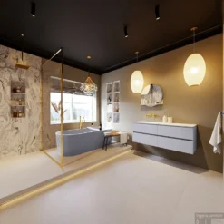 MONDIAZ VICA-DLUX 130cm Badmeubel Onderkast Cale 4 Lades. Inbouw Wastafel CLOUD Links Zonder Kraangat, Kleur Glace, En Spiegel Model SPOT -Baden Luxe Verkoop vica dluxe inbouw cloud glace cale totaal 0050 13132514377591