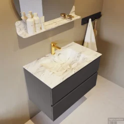 MONDIAZ VICA-DLUX 80cm Badmeubel Onderkast Dark Grey 2 Lades. Inbouw Wastafel CLOUD Midden 1 Kraangat, Kleur Glace. -Baden Luxe Verkoop vica dluxe inbouw cloud glace dark grey side2 0005 13132514376524