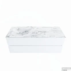 MONDIAZ VICA-DLUX 130cm Badmeubel Onderkast Talc 2 Lades. Inbouw Wastafel CLOUD Links Zonder Kraangat, Kleur Glace.