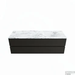 MONDIAZ VICA-DLUX 150cm Badmeubel Onderkast Urban 2 Lades. Inbouw Wastafel CLOUD Rechts Zonder Kraangat, Kleur Glace.