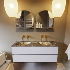 MONDIAZ VICA-DLUX 130cm Badmeubel Onderkast Cale 2 Lades. Inbouw Wastafel CLOUD Dubbel Zonder Kraangat, Kleur Lava, En Spiegel Model SPOT -Baden Luxe Verkoop vica dluxe inbouw cloud lava cale front1 0031