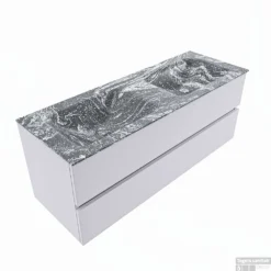 MONDIAZ VICA-DLUX 130cm Badmeubel Onderkast Cale 2 Lades. Inbouw Wastafel CLOUD Dubbel Zonder Kraangat, Kleur Lava, En Spiegel Model SPOT