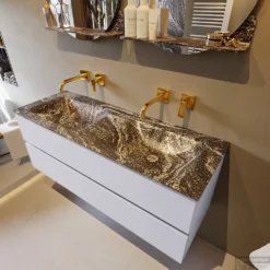 MONDIAZ VICA-DLUX 130cm Badmeubel Onderkast Cale 2 Lades. Inbouw Wastafel CLOUD Dubbel Zonder Kraangat, Kleur Lava, En Spiegel Model SPOT -Baden Luxe Verkoop vica dluxe inbouw cloud lava cale side1 0031 13132514388958