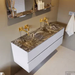 MONDIAZ VICA-DLUX 130cm Badmeubel Onderkast Cale 2 Lades. Inbouw Wastafel CLOUD Dubbel Zonder Kraangat, Kleur Lava, En Spiegel Model SPOT -Baden Luxe Verkoop vica dluxe inbouw cloud lava cale side2 0031 13132514388959