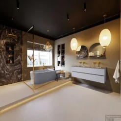 MONDIAZ VICA-DLUX 130cm Badmeubel Onderkast Cale 2 Lades. Inbouw Wastafel CLOUD Dubbel Zonder Kraangat, Kleur Lava, En Spiegel Model SPOT -Baden Luxe Verkoop vica dluxe inbouw cloud lava cale totaal 0031 13132514388960