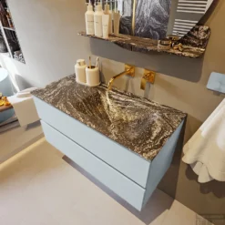 MONDIAZ VICA-DLUX 100cm Badmeubel Onderkast Clay 2 Lades. Inbouw Wastafel CLOUD Rechts Zonder Kraangat, Kleur Lava, En Spiegel Model SPOT -Baden Luxe Verkoop vica dluxe inbouw cloud lava clay side1 0010 13132514389464