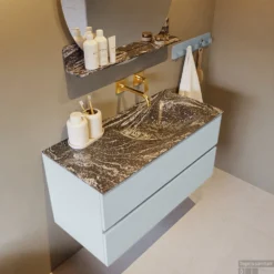 MONDIAZ VICA-DLUX 100cm Badmeubel Onderkast Clay 2 Lades. Inbouw Wastafel CLOUD Rechts Zonder Kraangat, Kleur Lava, En Spiegel Model SPOT -Baden Luxe Verkoop vica dluxe inbouw cloud lava clay side2 0010 13132514389464