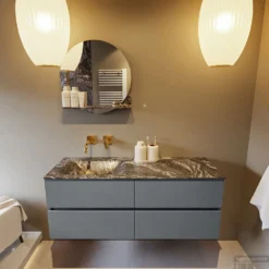 MONDIAZ VICA-DLUX 130cm Badmeubel Onderkast Plata 4 Lades. Inbouw Wastafel CLOUD Links Zonder Kraangat, Kleur Lava. -Baden Luxe Verkoop vica dluxe inbouw cloud lava plata front1 0050