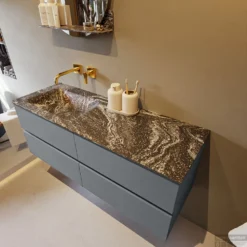 MONDIAZ VICA-DLUX 130cm Badmeubel Onderkast Plata 4 Lades. Inbouw Wastafel CLOUD Links Zonder Kraangat, Kleur Lava. -Baden Luxe Verkoop vica dluxe inbouw cloud lava plata side1 0050 13132514406401