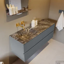 MONDIAZ VICA-DLUX 130cm Badmeubel Onderkast Plata 4 Lades. Inbouw Wastafel CLOUD Links Zonder Kraangat, Kleur Lava. -Baden Luxe Verkoop vica dluxe inbouw cloud lava plata side2 0050 13132514406402