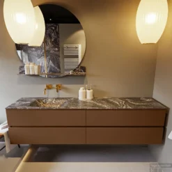 MONDIAZ VICA-DLUX 200cm Badmeubel Onderkast Rust 4 Lades. Inbouw Wastafel CLOUD Links Zonder Kraangat, Kleur Lava, En Spiegel Model SPOT -Baden Luxe Verkoop vica dluxe inbouw cloud lava rust front1 0062