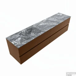 MONDIAZ VICA-DLUX 200cm Badmeubel Onderkast Rust 4 Lades. Inbouw Wastafel CLOUD Links Zonder Kraangat, Kleur Lava, En Spiegel Model SPOT