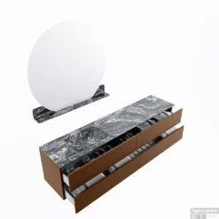 MONDIAZ VICA-DLUX 200cm Badmeubel Onderkast Rust 4 Lades. Inbouw Wastafel CLOUD Links Zonder Kraangat, Kleur Lava, En Spiegel Model SPOT -Baden Luxe Verkoop vica dluxe inbouw cloud lava rust sp google 3 0062