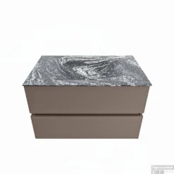 MONDIAZ VICA-DLUX 80cm Badmeubel Onderkast Smoke 2 Lades. Inbouw Wastafel CLOUD Midden Zonder Kraangat, Kleur Lava.
