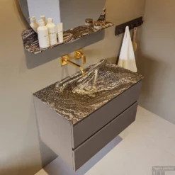 MONDIAZ VICA-DLUX 80cm Badmeubel Onderkast Smoke 2 Lades. Inbouw Wastafel CLOUD Midden Zonder Kraangat, Kleur Lava. -Baden Luxe Verkoop vica dluxe inbouw cloud lava smoke side2 0004 13132514397450