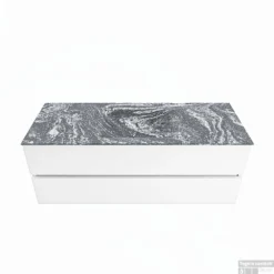 MONDIAZ VICA-DLUX 130cm Badmeubel Onderkast Talc 2 Lades. Inbouw Wastafel CLOUD Midden Zonder Kraangat, Kleur Lava.