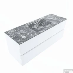 MONDIAZ VICA-DLUX 130cm Badmeubel Onderkast Talc 2 Lades. Inbouw Wastafel CLOUD Midden Zonder Kraangat, Kleur Lava. -Baden Luxe Verkoop vica dluxe inbouw cloud lava talc google 2 0028