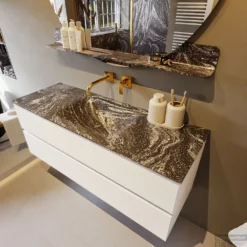 MONDIAZ VICA-DLUX 130cm Badmeubel Onderkast Talc 2 Lades. Inbouw Wastafel CLOUD Midden Zonder Kraangat, Kleur Lava. -Baden Luxe Verkoop vica dluxe inbouw cloud lava talc side1 0028 13132514396082