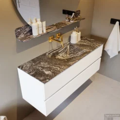 MONDIAZ VICA-DLUX 130cm Badmeubel Onderkast Talc 2 Lades. Inbouw Wastafel CLOUD Midden Zonder Kraangat, Kleur Lava. -Baden Luxe Verkoop vica dluxe inbouw cloud lava talc side2 0028 13132514396083