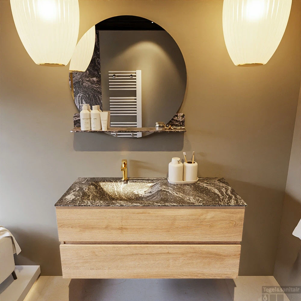 MONDIAZ VICA-DLUX 110cm Badmeubel Onderkast Washed Oak 2 Lades. Inbouw Wastafel CLOUD Links 1 Kraangat, Kleur Lava. 6 MONDIAZ VICA-DLUX 110cm Badmeubel Onderkast Washed Oak 2 Lades. Inbouw Wastafel CLOUD Links 1 Kraangat, Kleur Lava. - Afbeelding 6