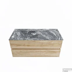 MONDIAZ VICA-DLUX 110cm Badmeubel Onderkast Washed Oak 2 Lades. Inbouw Wastafel CLOUD Links 1 Kraangat, Kleur Lava.