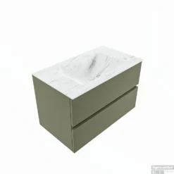 MONDIAZ VICA-DLUX 80cm Badmeubel Onderkast Army 2 Lades. Inbouw Wastafel CLOUD Midden 1 Kraangat, Kleur Opalo, En Spiegel Model SPOT