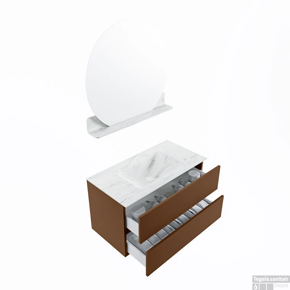 MONDIAZ VICA-DLUX 90cm Badmeubel Onderkast Rust 2 Lades. Inbouw Wastafel CLOUD Midden 1 Kraangat, Kleur Opalo, En Spiegel Model SPOT 4 MONDIAZ VICA-DLUX 90cm Badmeubel Onderkast Rust 2 Lades. Inbouw Wastafel CLOUD Midden 1 Kraangat, Kleur Opalo, En Spiegel Model SPOT - Afbeelding 4