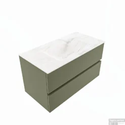 MONDIAZ VICA-DLUX 90cm Badmeubel Onderkast Army 2 Lades. Inbouw Wastafel CLOUD Midden Zonder Kraangat, Kleur Ostra, En Spiegel Model SPOT