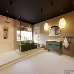 MONDIAZ VICA-DLUX 90cm Badmeubel Onderkast Army 2 Lades. Inbouw Wastafel CLOUD Midden Zonder Kraangat, Kleur Ostra, En Spiegel Model SPOT -Baden Luxe Verkoop vica dluxe inbouw cloud ostra army totaal 0006 13132514384524