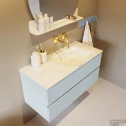 MONDIAZ VICA-DLUX 100cm Badmeubel Onderkast Clay 2 Lades. Inbouw Wastafel CLOUD Rechts Zonder Kraangat, Kleur Ostra. -Baden Luxe Verkoop vica dluxe inbouw cloud ostra clay side2 0010 13132514394020