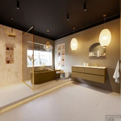 MONDIAZ VICA-DLUX 130cm Badmeubel Onderkast Oro 4 Lades. Inbouw Wastafel CLOUD Rechts 1 Kraangat, Kleur Ostra, En Spiegel Model SPOT -Baden Luxe Verkoop vica dluxe inbouw cloud ostra oro totaal 0054 13132514387516