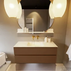 MONDIAZ VICA-DLUX 120cm Badmeubel Onderkast Rust 2 Lades. Inbouw Wastafel CLOUD Midden Zonder Kraangat, Kleur Ostra, En Spiegel Model SPOT -Baden Luxe Verkoop vica dluxe inbouw cloud ostra rust front1 0020