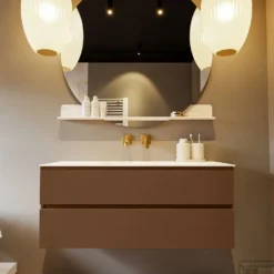 MONDIAZ VICA-DLUX 120cm Badmeubel Onderkast Rust 2 Lades. Inbouw Wastafel CLOUD Midden Zonder Kraangat, Kleur Ostra, En Spiegel Model SPOT -Baden Luxe Verkoop vica dluxe inbouw cloud ostra rust front2 0020