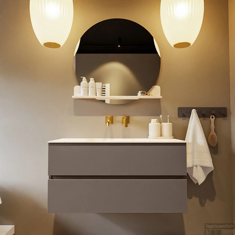 MONDIAZ VICA-DLUX 100cm Badmeubel Onderkast Smoke 2 Lades. Inbouw Wastafel CLOUD Midden Zonder Kraangat, Kleur Ostra. 6 MONDIAZ VICA-DLUX 100cm Badmeubel Onderkast Smoke 2 Lades. Inbouw Wastafel CLOUD Midden Zonder Kraangat, Kleur Ostra. - Afbeelding 6