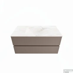 MONDIAZ VICA-DLUX 100cm Badmeubel Onderkast Smoke 2 Lades. Inbouw Wastafel CLOUD Midden Zonder Kraangat, Kleur Ostra.