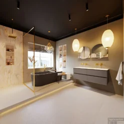 MONDIAZ VICA-DLUX 130cm Badmeubel Onderkast Smoke 4 Lades. Inbouw Wastafel CLOUD Dubbel Zonder Kraangat, Kleur Ostra, En Spiegel Model SPOT -Baden Luxe Verkoop vica dluxe inbouw cloud ostra smoke totaal 0052 13132514383949