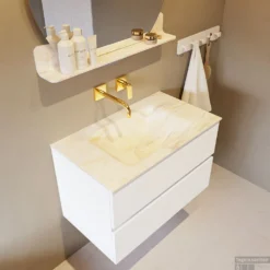 MONDIAZ VICA-DLUX 80cm Badmeubel Onderkast Talc 2 Lades. Inbouw Wastafel CLOUD Midden Zonder Kraangat, Kleur Ostra. -Baden Luxe Verkoop vica dluxe inbouw cloud ostra talc side2 0004 13132514387879