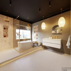 MONDIAZ VICA-DLUX 120cm Badmeubel Onderkast Talc 4 Lades. Inbouw Wastafel CLOUD Rechts Zonder Kraangat, Kleur Ostra, En Spiegel Model SPOT -Baden Luxe Verkoop vica dluxe inbouw cloud ostra talc totaal 0045 13132514383400