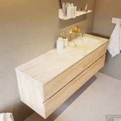 MONDIAZ VICA-DLUX 150cm Badmeubel Onderkast Washed Oak 4 Lades. Inbouw Wastafel CLOUD Rechts Zonder Kraangat, Kleur Ostra. -Baden Luxe Verkoop vica dluxe inbouw cloud ostra washed oak side2 0057 13132514387774