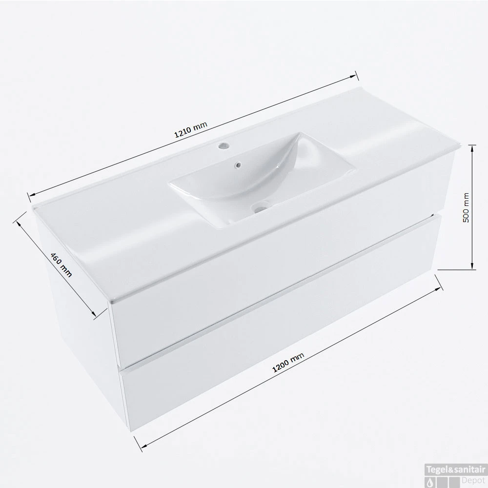 MONDIAZ VICA 120cm Badmeubel Onderkast Carrara 2 Lades. Wastafel DENIA Midden 1 Kraangat, Kleur Glanzend Wit. 7 MONDIAZ VICA 120cm Badmeubel Onderkast Carrara 2 Lades. Wastafel DENIA Midden 1 Kraangat, Kleur Glanzend Wit. - Afbeelding 7