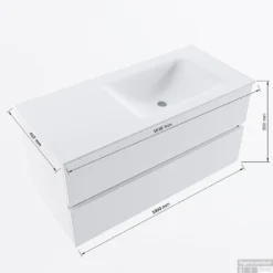 MONDIAZ VICA-DLUX 100cm Badmeubel Onderkast Clay 2 Lades. Inbouw Wastafel CLOUD Rechts Zonder Kraangat, Kleur Ostra. -Baden Luxe Verkoop vicadluxe100cmrightmaattekening 8151264472152