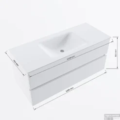 MONDIAZ VICA-DLUX 110cm Badmeubel Onderkast Urban 2 Lades. Inbouw Wastafel CLOUD Midden 1 Kraangat, Kleur Glace, En Spiegel Model SPOT -Baden Luxe Verkoop vicadluxe110cmcentermaattekening 8151264472194