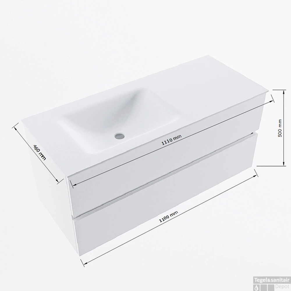 MONDIAZ VICA-DLUX 110cm Badmeubel Onderkast Washed Oak 2 Lades. Inbouw Wastafel CLOUD Links 1 Kraangat, Kleur Lava. 7 MONDIAZ VICA-DLUX 110cm Badmeubel Onderkast Washed Oak 2 Lades. Inbouw Wastafel CLOUD Links 1 Kraangat, Kleur Lava. - Afbeelding 7