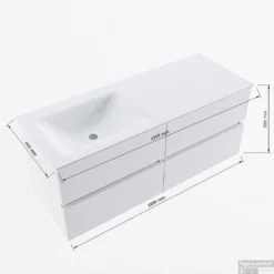 MONDIAZ VICA-DLUX 120cm Badmeubel Onderkast Cale 4 Lades. Inbouw Wastafel CLOUD Links 1 Kraangat, Kleur Ostra. -Baden Luxe Verkoop vicadluxe120cm4leftmaattekening 8151264472326 2