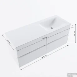 MONDIAZ VICA-DLUX 120cm Badmeubel Onderkast Talc 4 Lades. Inbouw Wastafel CLOUD Rechts Zonder Kraangat, Kleur Ostra, En Spiegel Model SPOT -Baden Luxe Verkoop vicadluxe120cm4rightmaattekening 8151264472348