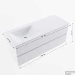 MONDIAZ VICA-DLUX 120cm Badmeubel Onderkast Plata 2 Lades. Inbouw Wastafel CLOUD Links Zonder Kraangat, Kleur Lava. -Baden Luxe Verkoop vicadluxe120cmleftmaattekening 8151264472471