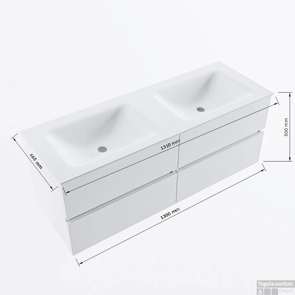 MONDIAZ VICA-DLUX 130cm Badmeubel Onderkast Oro 4 Lades. Inbouw Wastafel CLOUD Dubbel 2 Kraangaten, Kleur Ostra. 7 MONDIAZ VICA-DLUX 130cm Badmeubel Onderkast Oro 4 Lades. Inbouw Wastafel CLOUD Dubbel 2 Kraangaten, Kleur Ostra. - Afbeelding 7